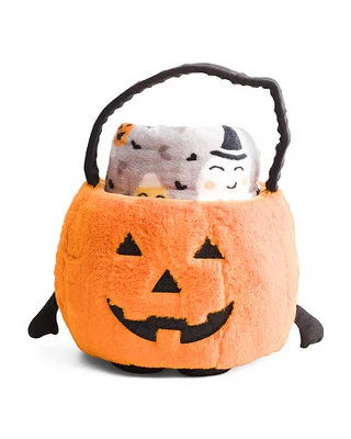 Pumpkin Face Basket And Happy Ghosts Throw Set