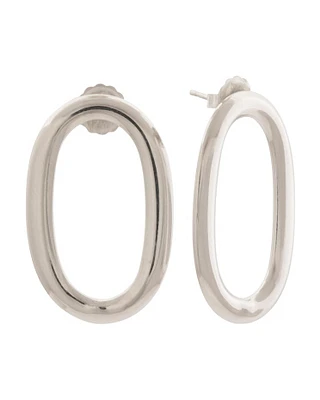 Sterling Silver Elongated Oval Front Hoop Earrings For Women