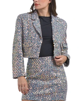 Sequin Embellished Tweed Cropped Blazer