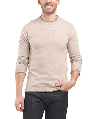 Merino Wool And Cashmere Blend Tipped Crew Neck Sweater For Men