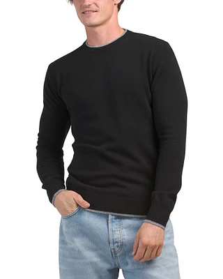 Merino Wool And Cashmere Blend Tipped Crew Neck Sweater For Men