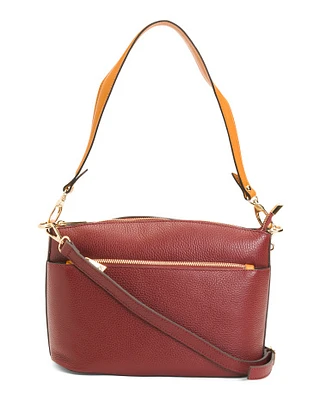 Leather Triple Entry Contrast Stitching Handbag