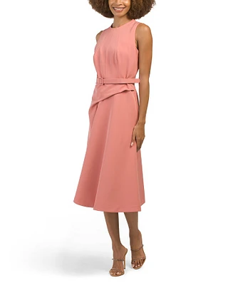 Noella Belted Drape Front Midi Dress For Women