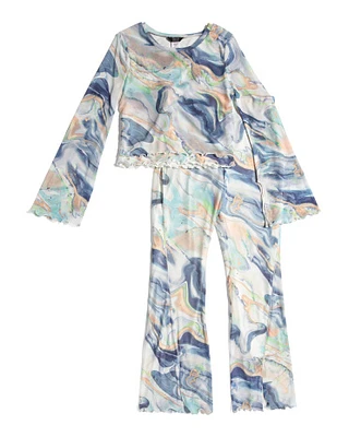 Girls 2Pc Printed Mesh Top And Pants Set