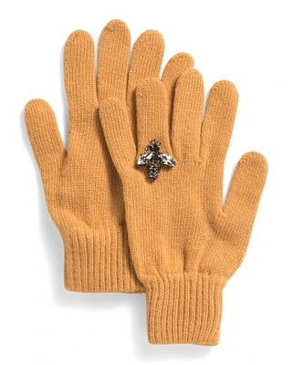 Wool And Cashmere Blend Embellished Ring Gloves For Women