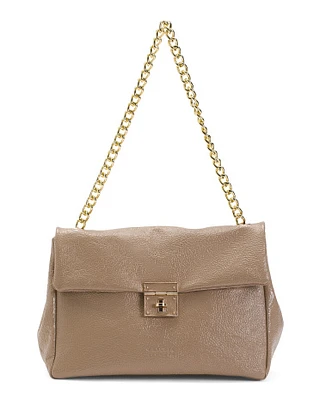 Patent Leather Naplak Satchel With Chain Strap