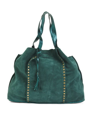 Suede Studded Slouchy Tote