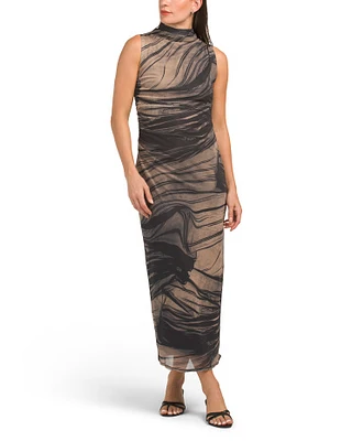 Mock Neck Mesh Maxi Dress For Women