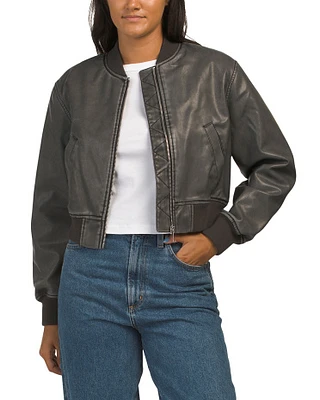 Faux Leather Bomber Jacket For Women