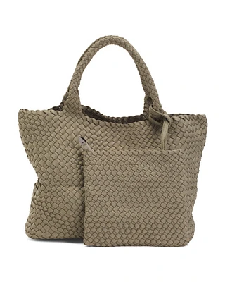 Large Woven Neoprene Tote With Miniature Bag For Women