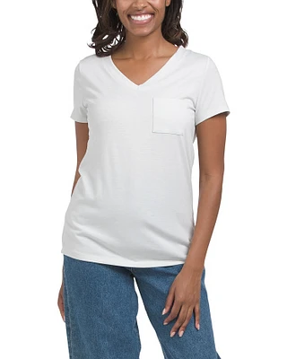 Short Sleeve V-Neck Top With Chest Pocket For Women