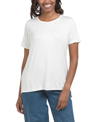 Short Sleeve Crew Neck Hi-Lo Top For Women