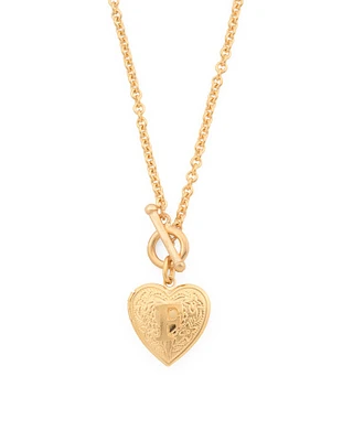 24K Gold Plated Initial Heart Locket Necklace For Women