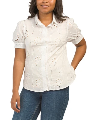 Short Sleeve Eyelet Blouse For Women