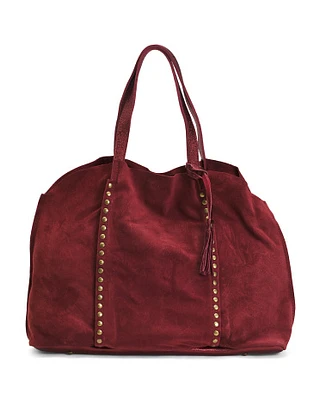 Suede Studded Slouchy Tote