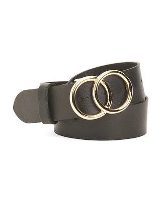 Leather Double Round Buckle Belt