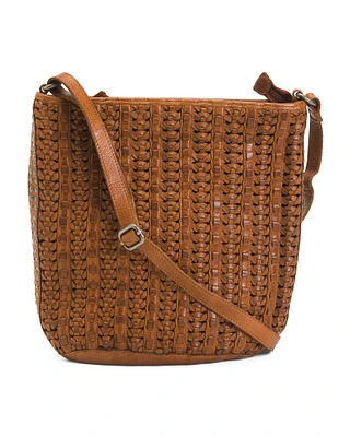 Leather Woven Front Crossbody