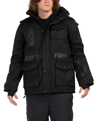 Waterproof Parka Ski Jacket With Quilted Lining Detachable Hood For Men