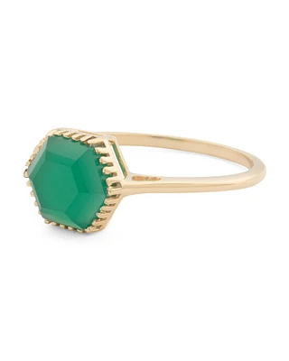 14Kt Gold Plated Green Onyx Hexagon Ring