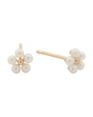 14K Gold Freshwater Pearl Flower Stud Earrings