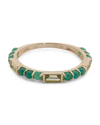 14K Gold Green Onyx Peridot Multi Gem Stacking Ring