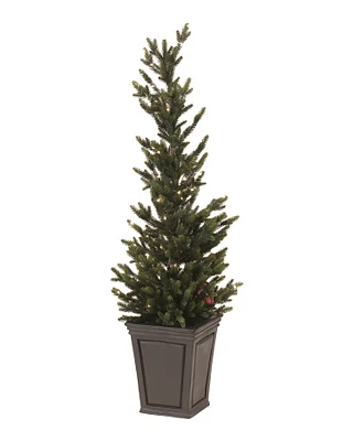 4Ft Pre Lit Led Faux Evergreen Tree In Porch Pot