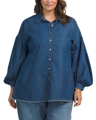 Plus Denim Look Tunic Top For Women