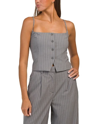 Pinstripe Button Down Tank Top For Women