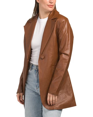 Faux Leather Belted Blazer For Women