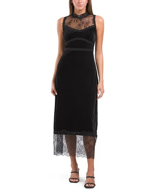 Velvet Lace Midi Dress For Women