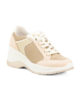 Leather Lace Up Wedge Sneakers For Women