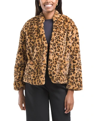 Faux Fur Cropped Animal Print Jacket