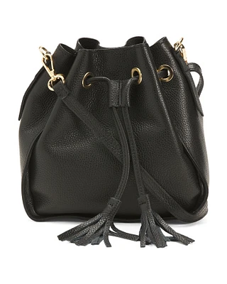 Leather Bucket Bag With Tassels