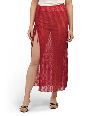 Mariposa Sheer Lace Ruched Midi Skirt For Women