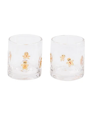 2Pk Christmas Gingerbread Double Old Fashioned Glasses