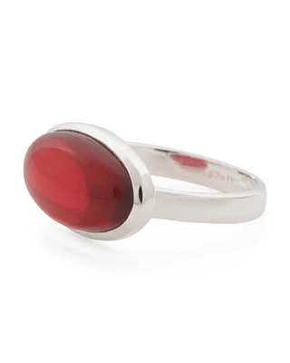 Sterling Silver Garnet Oval Ring