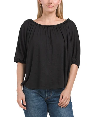 Short Bubble Sleeve Knit Top For Women