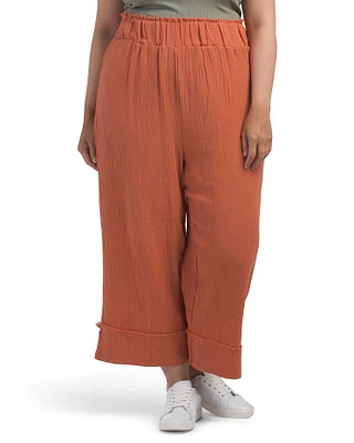 Plus Pull On Gauze Wide Leg Pants For Women