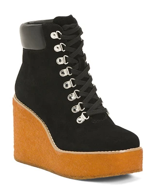 Suede Hidden Wedge Lace Up Boots For Women