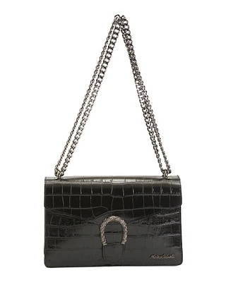 Leather Croc Embossed Horseshoe Hardware Crossbody