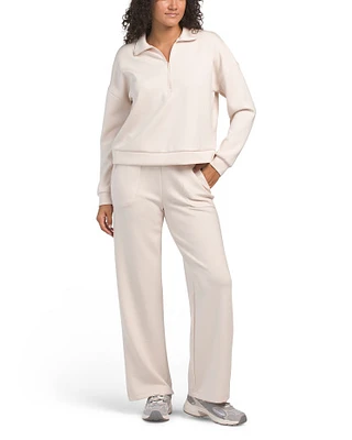 2Pc Quarter Zip Top With Wide Leg Pork Chop Pocket Pants