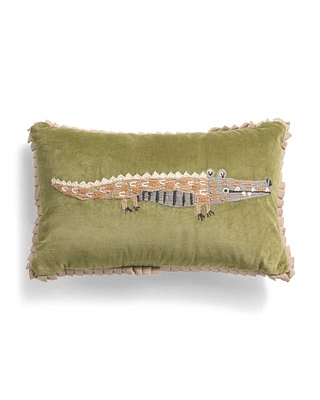 13X21 Cotton Velvet Alligator Pillow With Pleated Trim