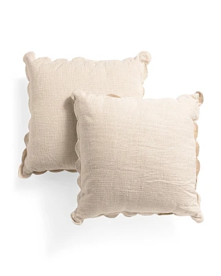 Set Of 2 20X20 Scalloped Linen And Cotton Blend Pillows