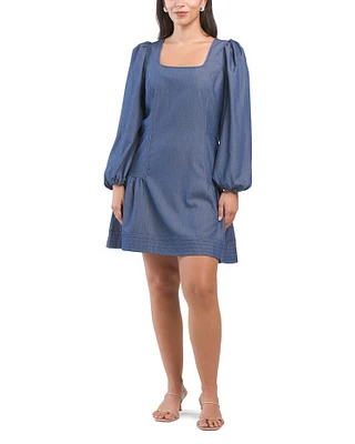 Long Sleeve Denim Mini Dress With Seam Detail For Women