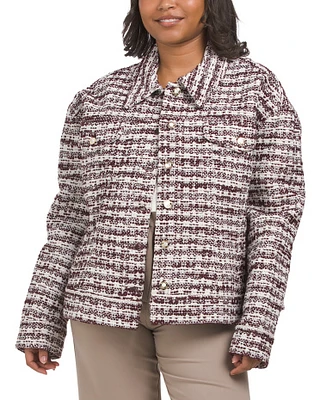 Wool Blend Broken Plaid Tweed Knit Jacket