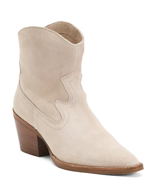 Suede Western Booties With Leather Lining For Women