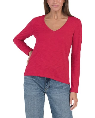 Back Seam Long Sleeve V-Neck Top For Women