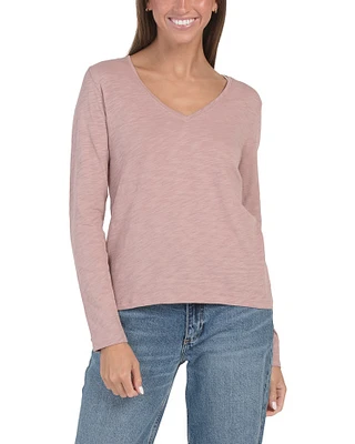 Back Seam Long Sleeve V-Neck Top For Women