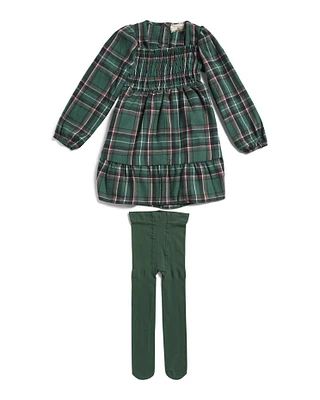 Girls Plaid Dress And Tights