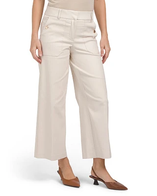 Cotton Blend Wide Leg Trousers For Women